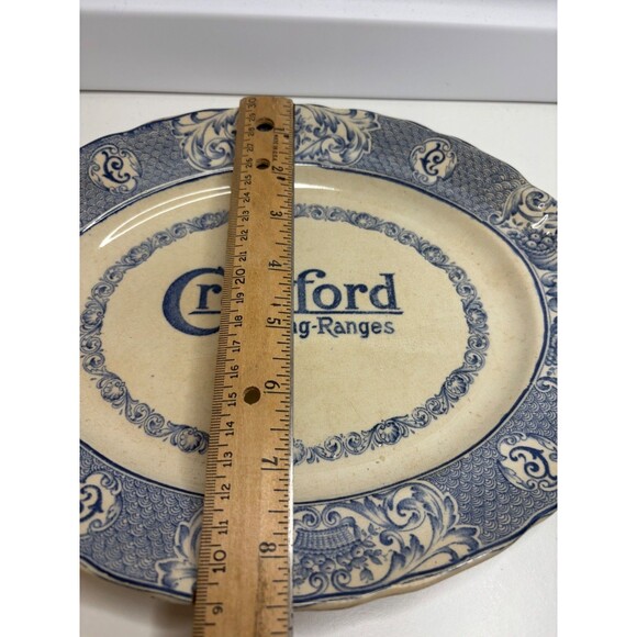 Antique Blue Transferware Crawford Cooking Ranges Advertising Platter. (AS IS) - Picture 10 of 10